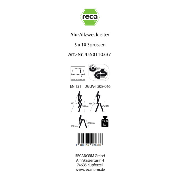 Ersatzlabels f&uuml;r Leitern - Label, Alu-Allzweckleiter 3 x 10 Sprossen