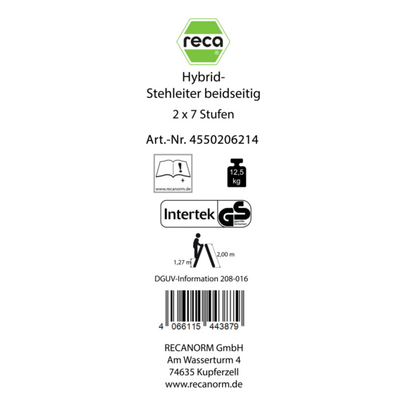 Ersatzlabels f&uuml;r Leitern - Label, Hybrid-Stehleiter 2 x 7 beidseitig mit 2 Alu-Stufen