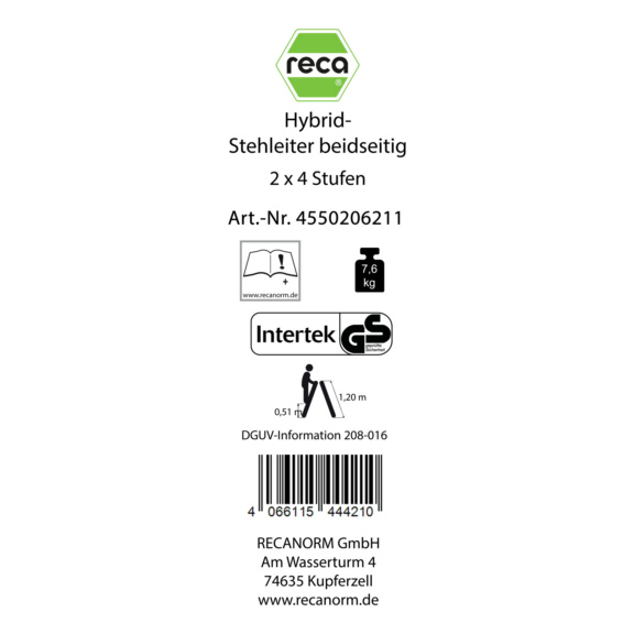 Ersatzlabels f&uuml;r Leitern - Label, Hybrid-Stehleiter 2 x 4 beidseitig mit 2 Alu-Stufen