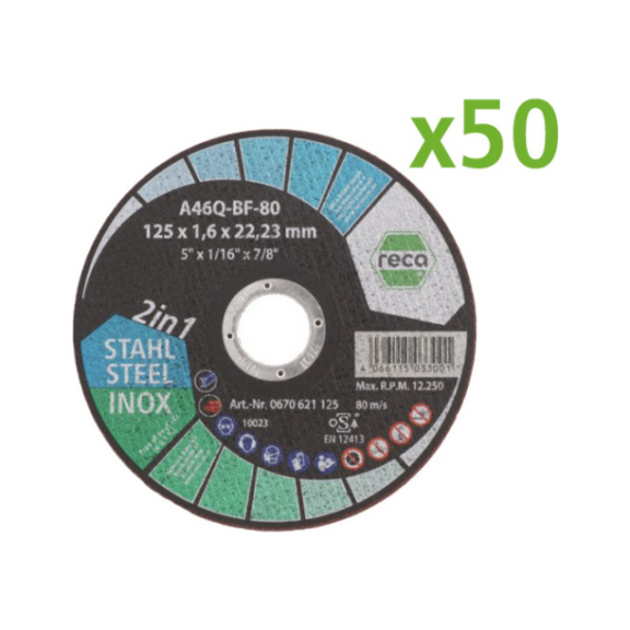 RECA Packages - PACKAGE 50 disques &agrave; tron&ccedil;onner 2 en 1, 125x1,6x22,23mm