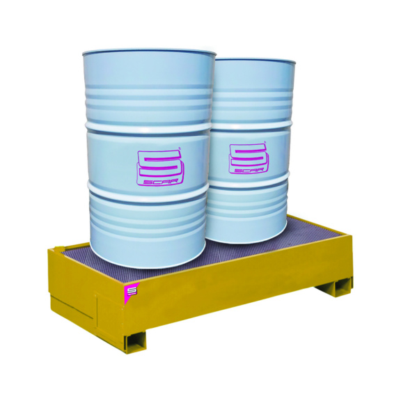 BASE DE CONTENCI&Oacute;N PARA BIDONES DE ACEITE - BASE PARA 2 BARRILES DE ACEITE CAPACIDAD 260 l