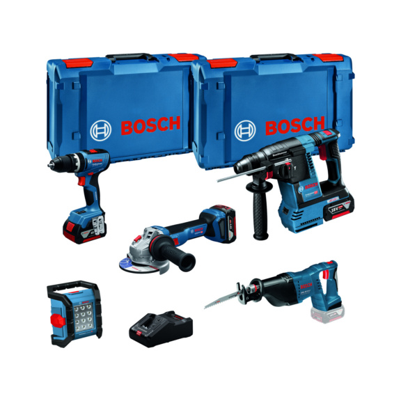 Aktionen mit Akkumaschinen - BOSCH 18V Profi-Set (GSB+BH+WS+SA+LI+3x5+GAL) Orgnr.0615A5007S
