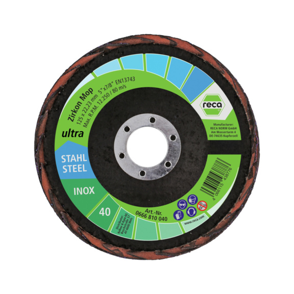 Fächerschleifscheibe ultra Mop Zirkon  - Fächerscheibe ultra MopZirkon Korn 40 125 mm