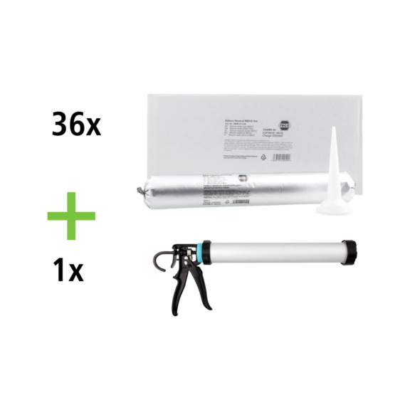 Silikon S 18 neutral 600ml incl. Auspresspistole - Silikon S 18 grau, 600 ml + Pistole