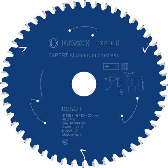 Kreiss&auml;geblatt f&uuml;r Aluminium - BOSCH Kreiss&auml;geblatt EXPERT Aluminium 136x20 48 Z&auml;hne Orgnr.2608902116