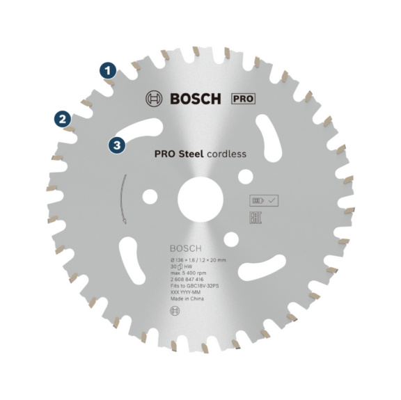 Kreiss&auml;geblatt f&uuml;r GBC 18V-32 PS - Bosch Kreiss&auml;geblatt PRO Steel f&uuml;r GBC 136x1,6/1,2x20,Z30 Orgnr.2608847416