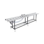 Roller and measuring conveyor system, sturdy construction