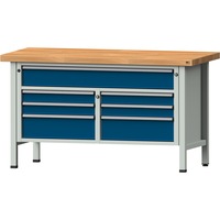 ANKE workbench, model 258 V, solid beech panel, 1500x700x900 mm, RAL 7035/5010