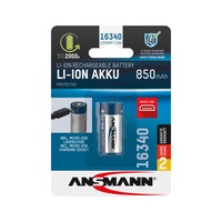 ANSMANN, batterie type 16340 3,6 V, avec prise de charge