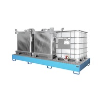 Bac de récup. en acier pour 3 x IBC LxlxH 3850x1300x340 mm RAL 5012 bleu clair