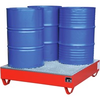 BAUER steel collection tray RAL 3000 for 4 drums 200 L LxWxH 1,200x1,200x285 mm