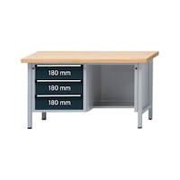ANKE workbench model 303 V 1500x700x850 mm, solid beech panel, RAL 7035/7016
