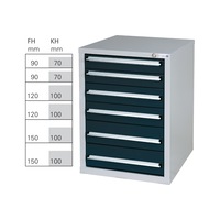 HK undercounter cab. GS 6, 800x570x680 mm w. 6 fully ext. drawers, RAL 7035/7016