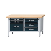 ANKE établi, mod. 207 V, plateau revêt. zinc 1500 x 700 x 900 mm RAL 7035/7016