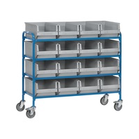 FETRA serving trolley, 16 easy-view storage bins, 250 kg, load area 1,250x470 mm