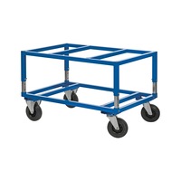 Industrial pallet trolley, load cap. 800 kg, stopper, blue, height-adjustable