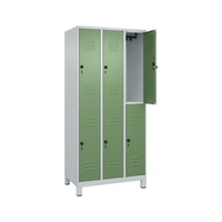C+P Classic PLUS two-tier lockers, feet, 6 comp. 1,950x900x500 mm RAL 7035/6011