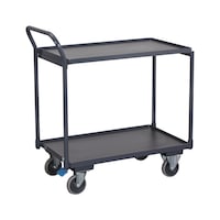 ATORN Table trolley, loading platform 835 x 490 mm, with 2 shelves, upright handle