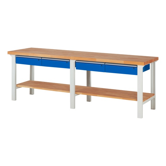 RAU Werkbank 2500x700x840mm 4xSchublade-Teilauszug Serie 7002A7 - Werkbank Serie 7000 Baukastenbauweise