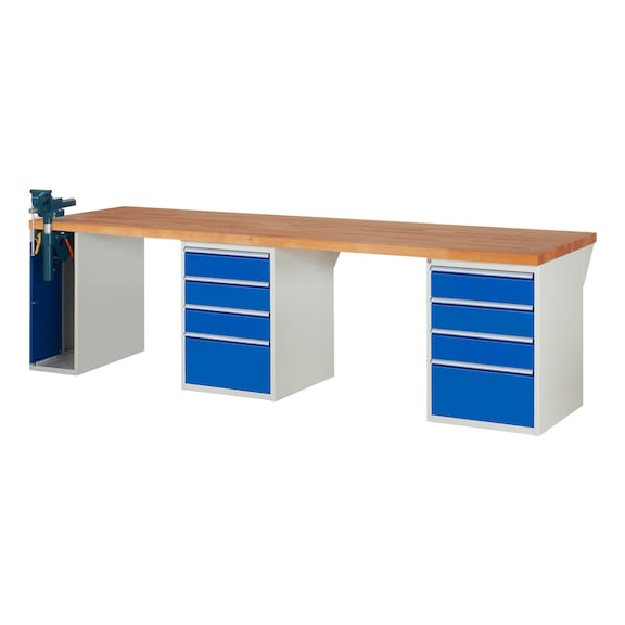 RAU Workbench 3000x900x840mm 8xpartial drawer extension 1xfolding vice lift - Workbench series 7000