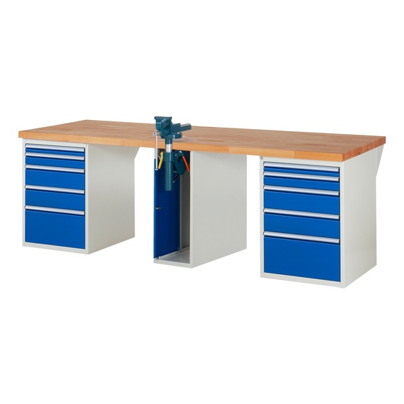 RAU Workbench 2500x900x840mm 10xpartial drawer extension 1xfolding vice lift - Workbench series 7000