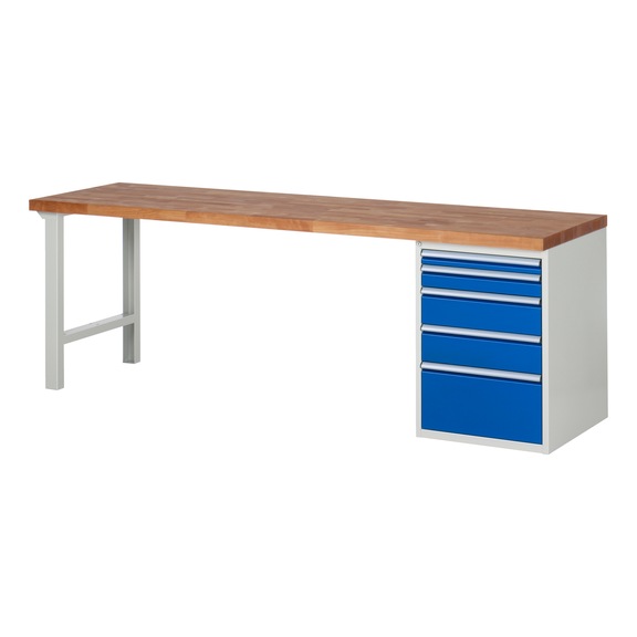RAU Workbench 2500x700x840mm 5xpartial drawer runner Series 7511A1 - Workbench series 7000