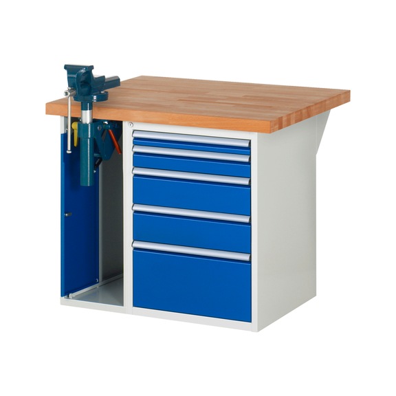 RAU Werkbank 1000x900x840mm 5xSchublade-Teilauszug 1xSchraubstockklapplift - Werkbank Serie 7000 Baukastenbauweise