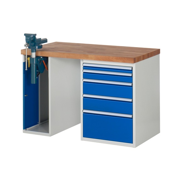 RAU Workbench 1250x700x840mm 5xpartial drawer extension 1xfolding vice lift - Workbench series 7000