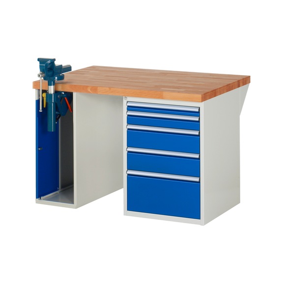 RAU Workbench 1250x900x840mm 5xpartial drawer extension 1xfolding vice lift - Workbench series 7000