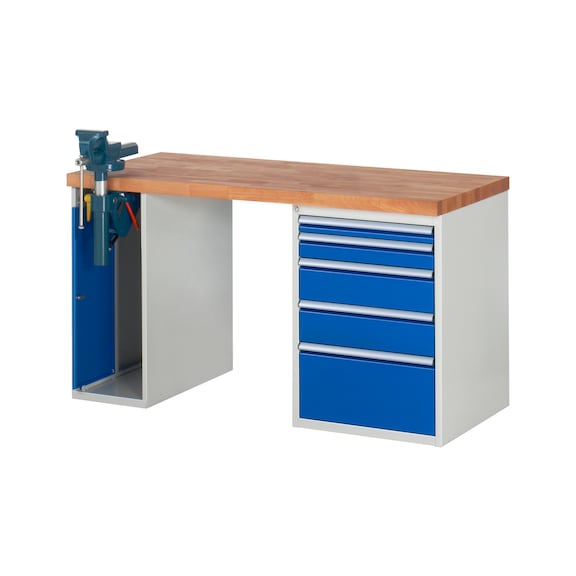 RAU Werkbank 1500x700x840mm 5xSchublade-Teilauszug 1xSchraubstockklapplift - Werkbank Serie 7000 Baukastenbauweise