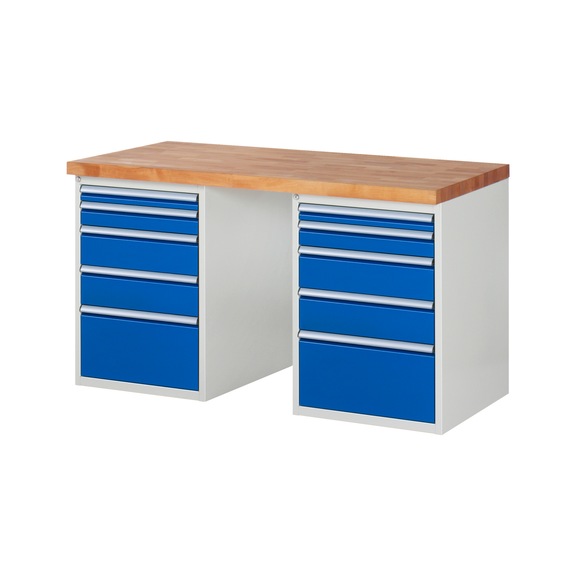 RAU Werkbank 1500x700x840mm 10xSchublade-Teilauszug Serie 7511A3 - Werkbank Serie 7000 Baukastenbauweise