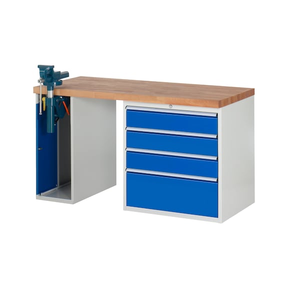 RAU Workbench 1500x700x840mm 4xpartial drawer runner 1xfolding vice lift - Workbench series 7000