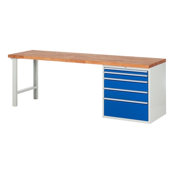 RAU Workbench 2500x700x840mm 5xpartial drawer runner Series 7611A1 - Workbench series 7000