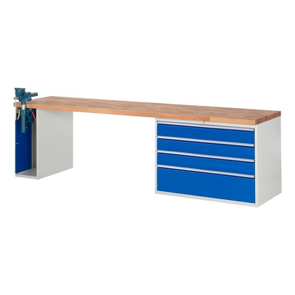 RAU Workbench 3000x700x840mm 4xpartial drawer extension 1xfolding vice lift - Workbench series 7000