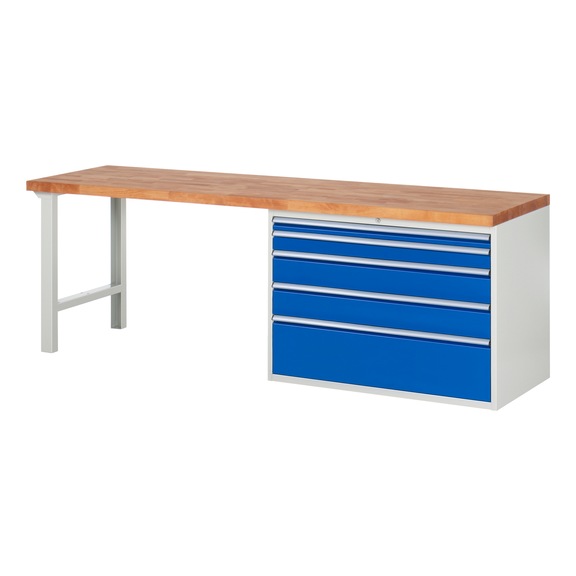 RAU Werkbank 2500x700x840mm 5xSchublade-Teilauszug Serie 7711A1 - Werkbank Serie 7000 Baukastenbauweise