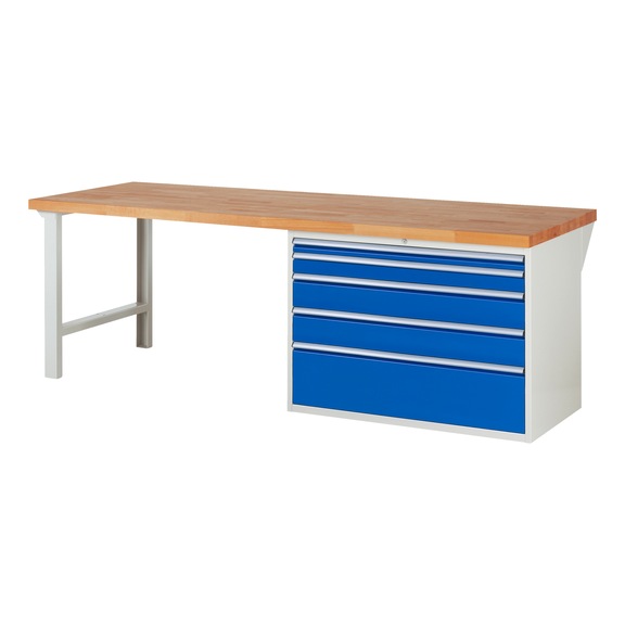 RAU Workbench 2500x900x840mm 5xpartial drawer runner Series 7711A1 - Workbench series 7000