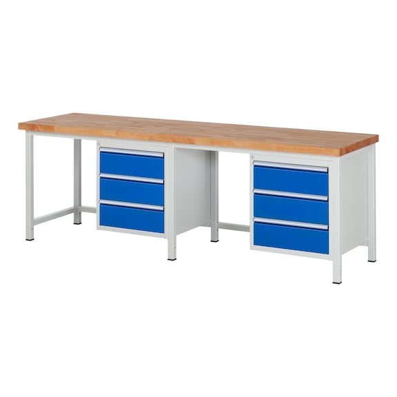 RAU Werkbank 2500x700x840mm 6xSchublade-Teilauszug Serie 8157A1 - Werkbank Serie 8000 Gestellbauweise