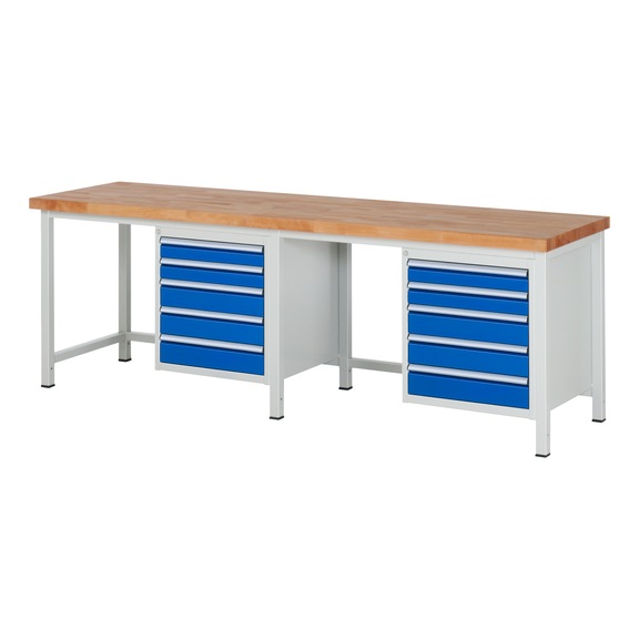 RAU Workbench 2500x700x840mm 10xpartial drawer runner Series 8171A1 - Workbench series 8000
