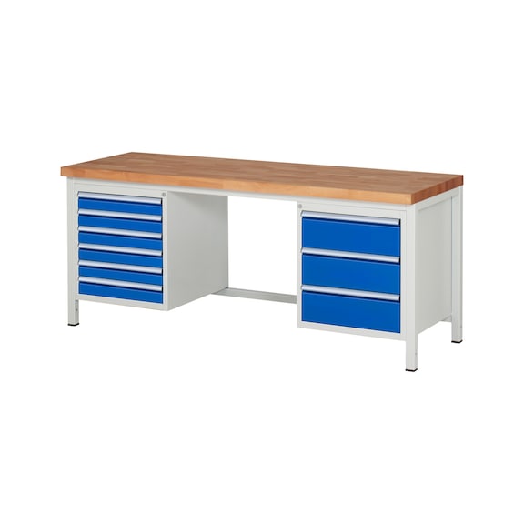 RAU Werkbank 2000x700x840mm 9xSchublade-Teilauszug Serie 8183A1 - Werkbank Serie 8000 Gestellbauweise