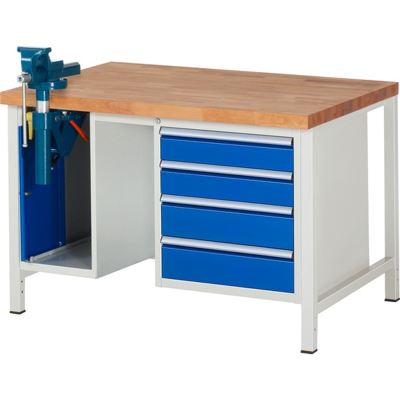 RAU Workbench 1250x900x840mm 4xDrawer Partial Extension Vice Folding Lift - Workbench series 8000