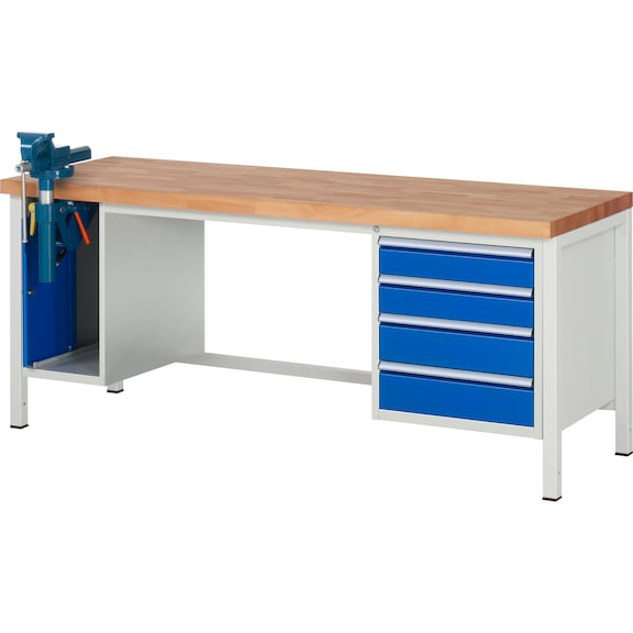 RAU Workbench 2000x700x840mm 4xDrawer Partial Extension Vice Folding Lift - Workbench series 8000