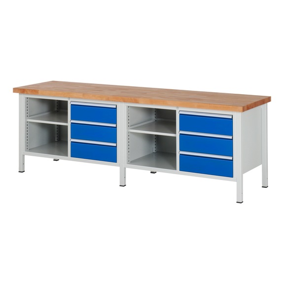 RAU Workbench 2500x700x840mm 6xpartial drawer extension Series 8462A2 - Workbench series 8000