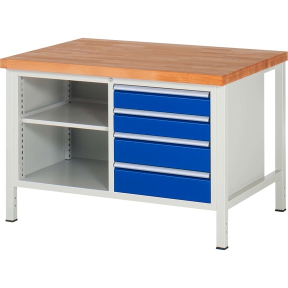 RAU Werkbank 1250x900x840mm 4xSchublade-Teilauszug Serie 8463A2 - Werkbank Serie 8000 Gestellbauweise