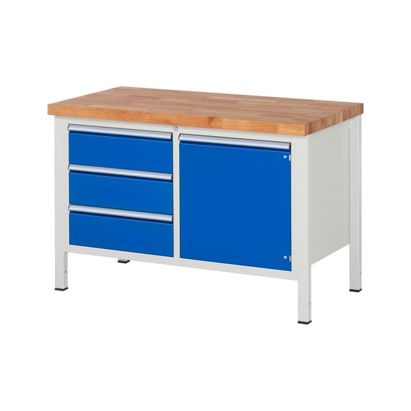 RAU Workbench 1250x700x840mm 3xdrawer partial extension 1xdoor Series 8468A2 - Workbench series 8000