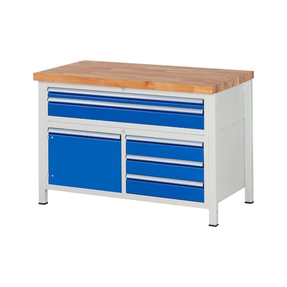 RAU Workbench 1250x700x840mm 5xpartial drawer extension 1xdoor Series 8922A2 - Workbench series 8000