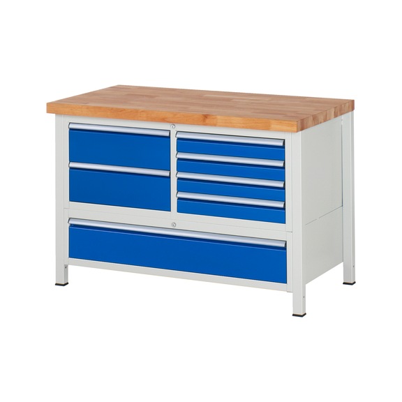 RAU Workbench 1250x700x840mm 7xpartial drawer extension Series 8931A2 - Workbench series 8000