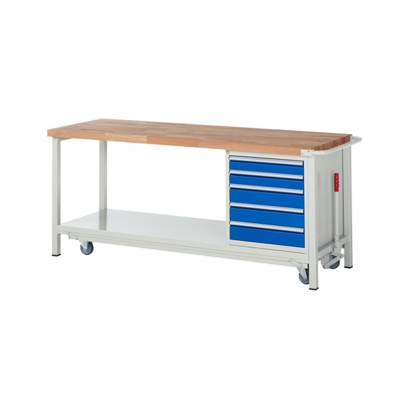 RAU Workbench with trolley 8171 2000x700x880 mm 5 drawers partial extension - Workbench (system workstation, workshop, other)