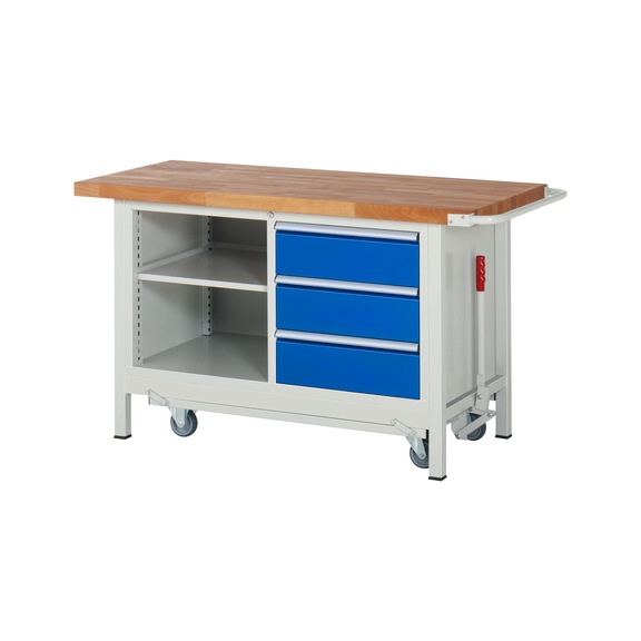 RAU Werkbank mit Fahrgestell 8462 1500x700x880 mm 3 Schubladen Teilauszug - Werkbank (System-Arbeitsplatz, Werkstatt, Sonstiges)
