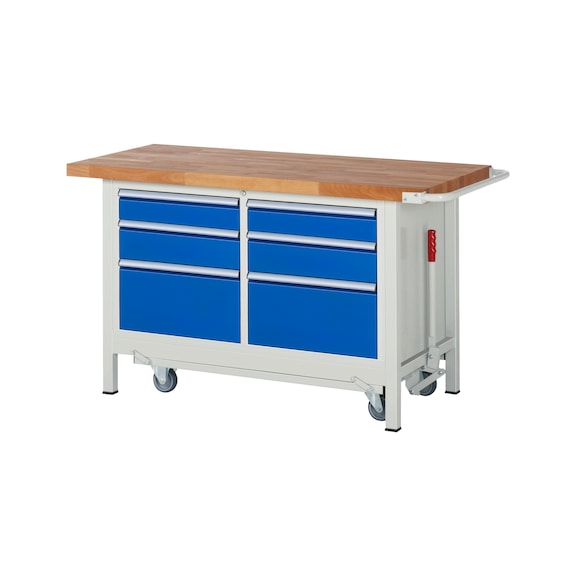 RAU Workbench with mobile frame 8475 1500x700x880 mm 6 drawers partial extension - Workbench (system workstation, workshop, other)