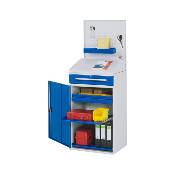 RAU Standing desk side cabinet 04 650x520x1110/1220/1770 mm Perforated panel rear wall - Workshop cabinet